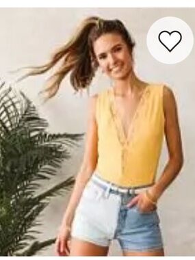 Buckle Yellow Deep V-Neck Sleeveless Bodysuit